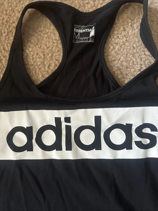 adidas Black Racerback Tank with White Logo size M - Image 2