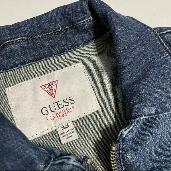 Guess Rigby Denim Moto Zip Distressed Blue Jean Jacket Medium - Image 8
