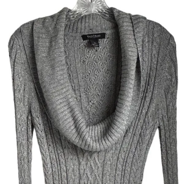 White House Black‎ Market Silver Gray Cable Knit Cowl Neck Sweater Size S - Image 5