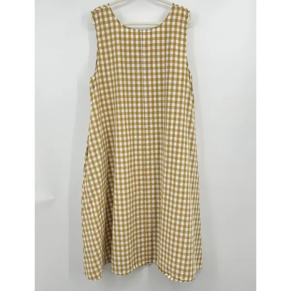 Women Yellow Butter Gingham Dress 2x Relax Midi Coquette Cottage Cotton Granola - Image 6