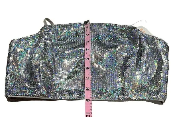 GB Women's Silver Sequin Bandeau Camisole Top Size M Party Sparkly - Image 2
