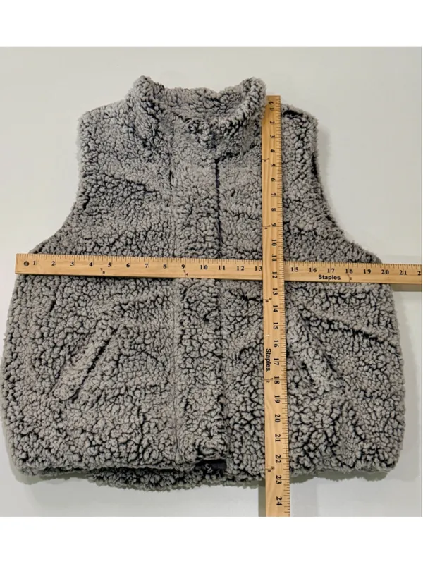 Harper Heritage Sherpa Fleece Vest Gray Snap Front Zip Pocket Cozy Size Small - Image 6