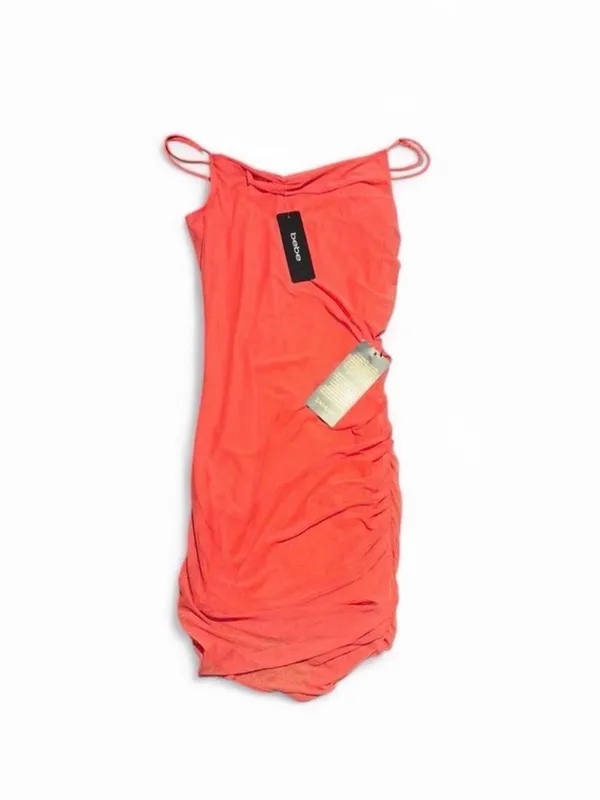 Bebe Coral Ruched Power Mesh Bodycon Mini Dress Size M Made in USA - Image 5
