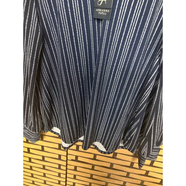 Adrianna Papell Blue And White Long Sleeve Polo Blouse SIze‎ Large - Image 4