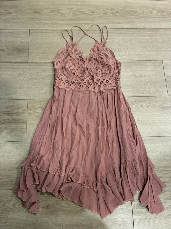 FP One Free People Adella Mini Slip Dress Pink Lace Size L - Image 3