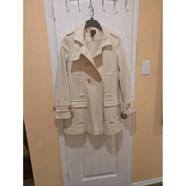 Womens ~Via~ Ivory Wool Peacoat Lined Long Sleeve Jacket Size M - Image 2
