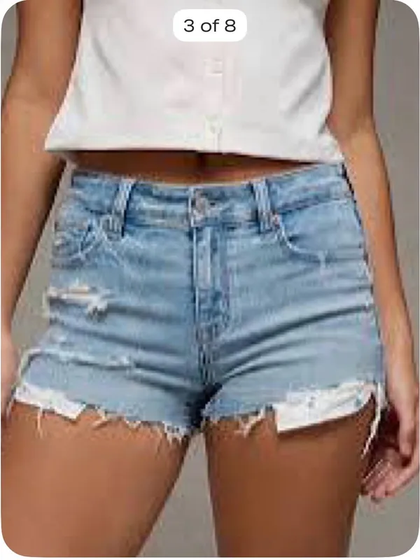 American Eagle Outfitters Light Wash Distressed Denim Shorts - Image 2