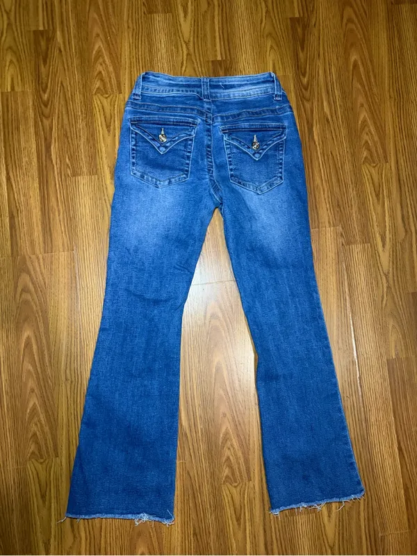 Telepatia medium wash low-rise flare jeans rough hem y2k 5/27. - Image 5