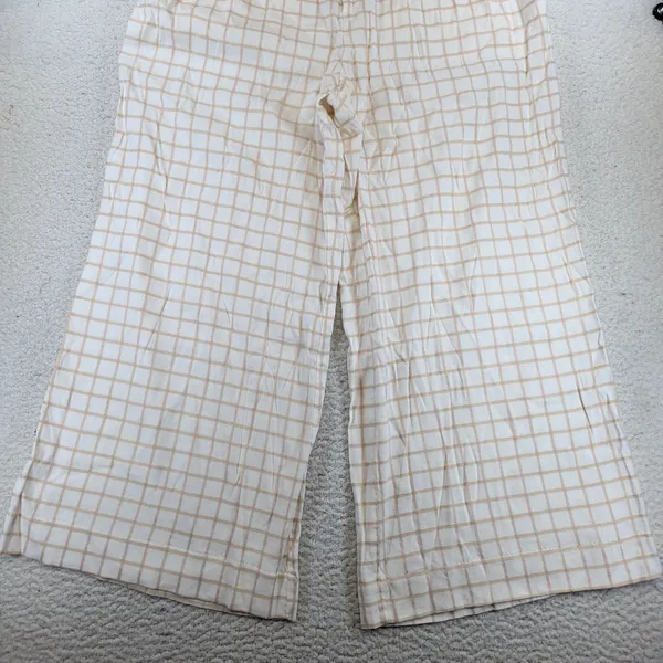 Elevenses Anthropologie Linen Windowpane Wide Leg Crop Pants Beige Womens 16T‎ - Image 8