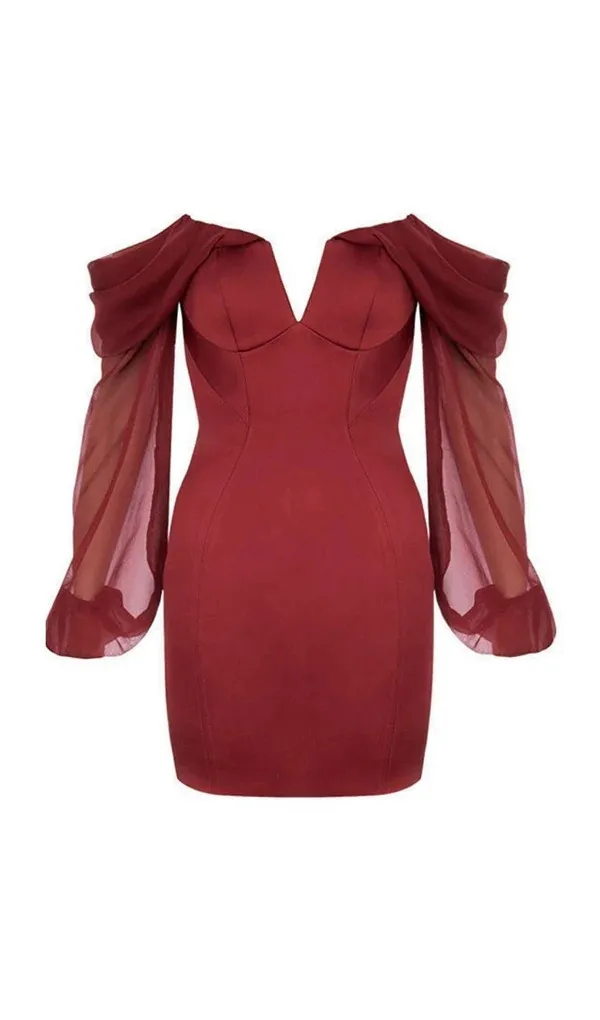 House Of CB 'Olivia' Wine Satin Off Shoulder Dress. Size Large - Image 5