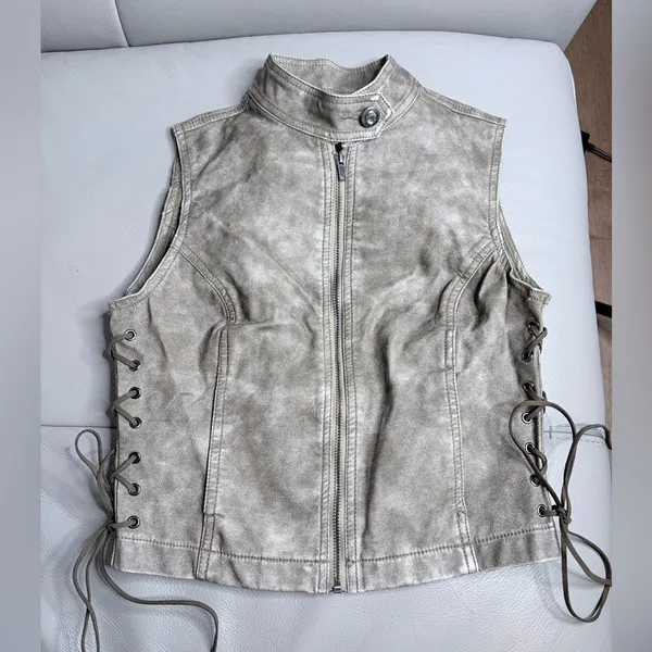 Jaded London Faux Leather Distressed Lace-Up Moto Vest Y2K Size XS - Image 2