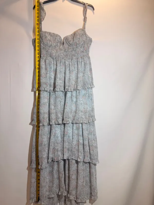 Anthropolgie ASTR The Label Blue Pink Floral Flutter Strap Ruffle Maxi Dress Med - Image 9