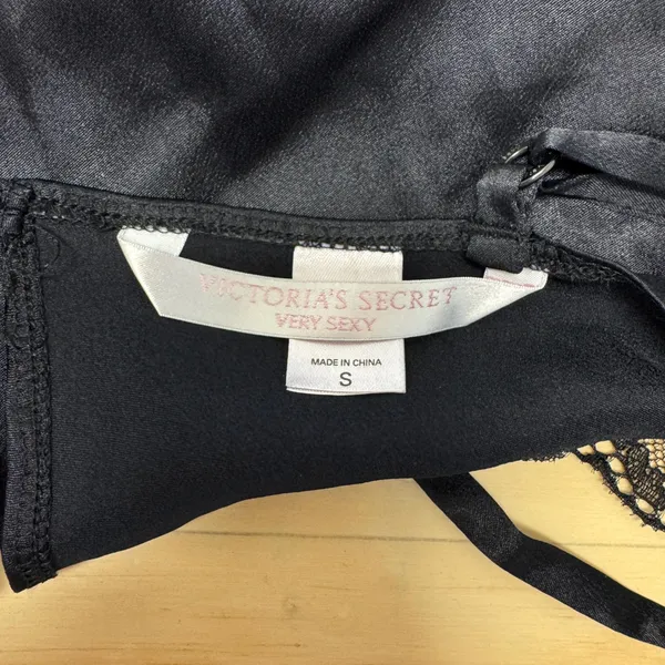 Victoria's Secret Very Sexy Black Satin Lace Trim‎ Bodysuit Small 507344-0408 - Image 7