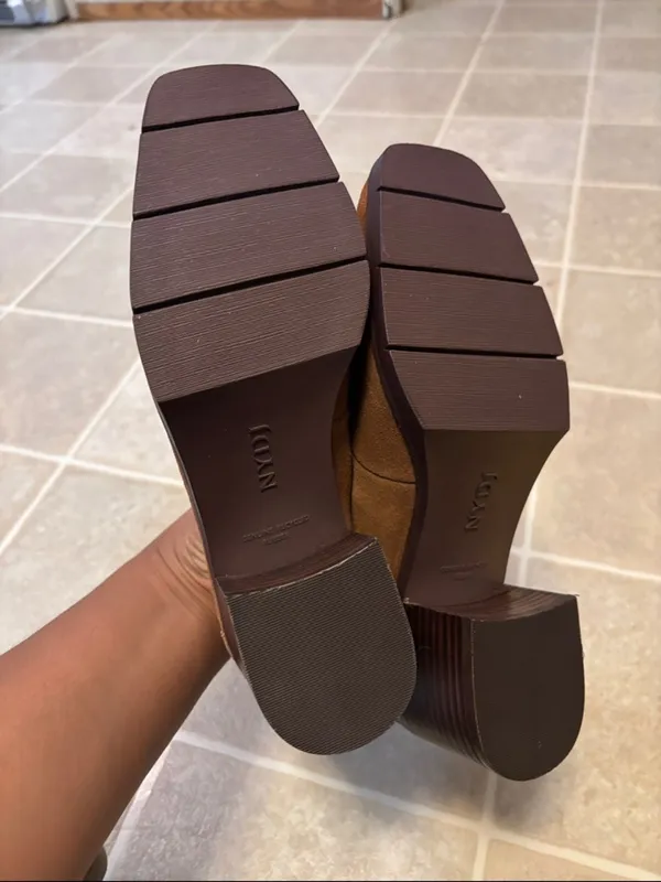 NYDJ Brown Suede Block Heel Penny Leather Loafers - Image 5