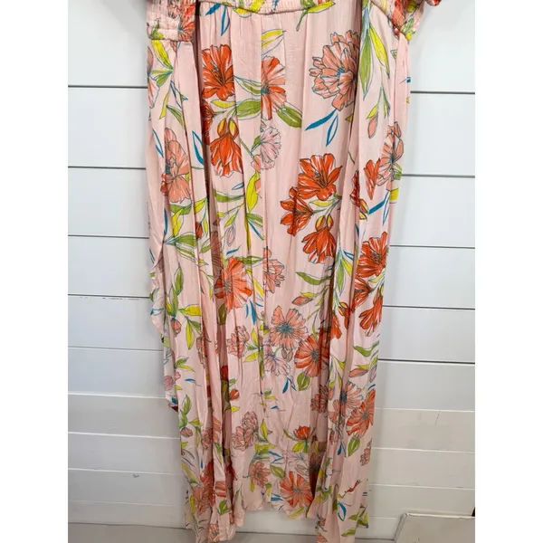 For The Republic Womens Size L Pink Floral Maxi Dress Smocked Off The Shoulder - Image 7