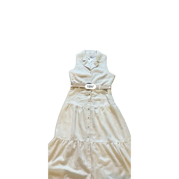 Love Tree Women's Beige Sleeveless Button-Front Belted Midi Shirt Dress M boho - Image 6
