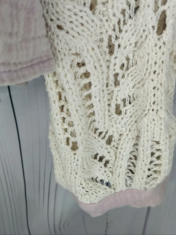 POL Mauve Button-Front Boho Slouchy Festival Top With Crochet Sleeves - Image 6