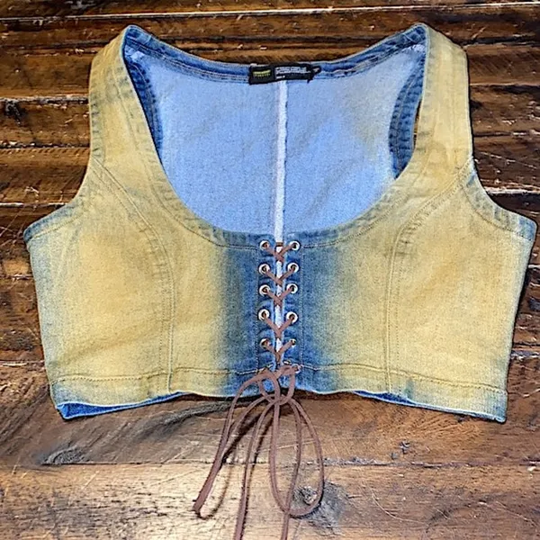 Finesse Lace up Denim Corset Bustier Cassidy Top - Image 6