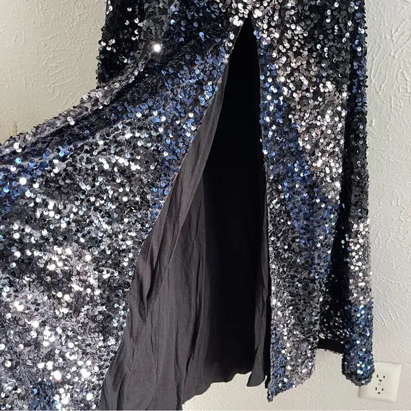 FREE PEOPLE Glitter & Gold Midi Sequined Halter Dress Size L Open Back - Image 4