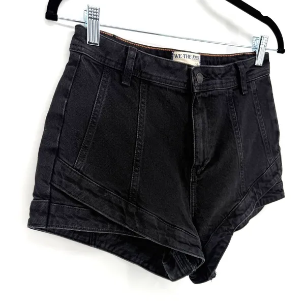 Free People We The Free Denim Shorts CRVY High Rise 28 Black Boho Festival - Image 2