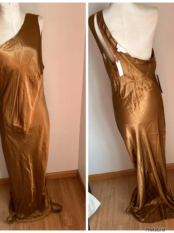 Anthropologie Bronze One Shoulder Maxi Dress Large New With Tags - Image 2