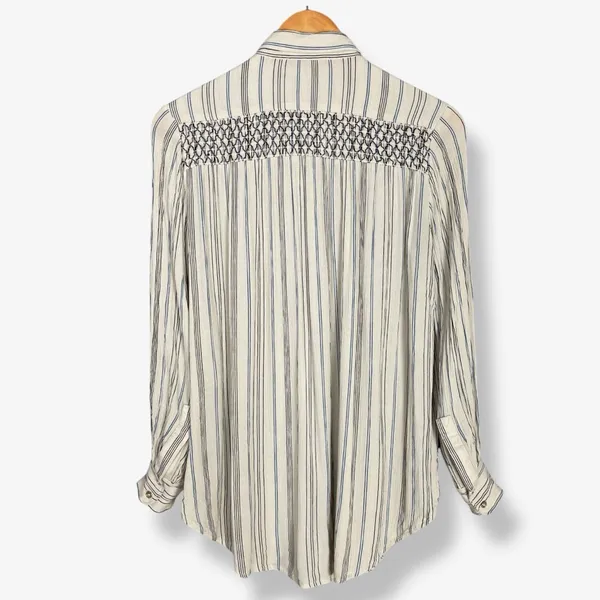 Anthropologie Floreat Norfolk Blouse Striped Long Sleeve Shirring Smocked Sz‎ XS - Image 6