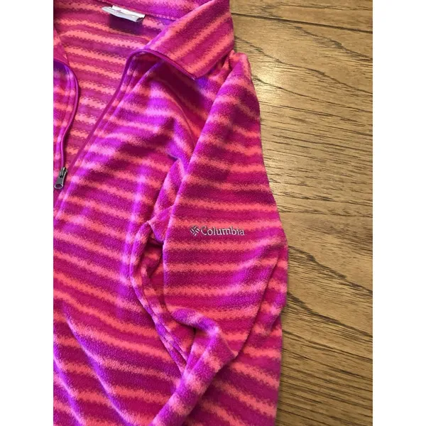 Columbia Women's S Pink/Orange Striped Fleece 1/4 Zip Mock Neck Pullover - Image 3