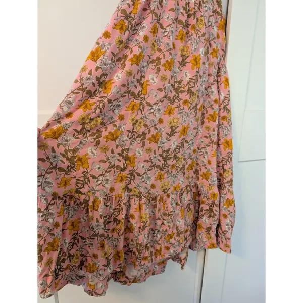 GB Made & Crafted Pink Floral Halter Maxi Dress Smocked Back Tiered Sun Dress - Image 4