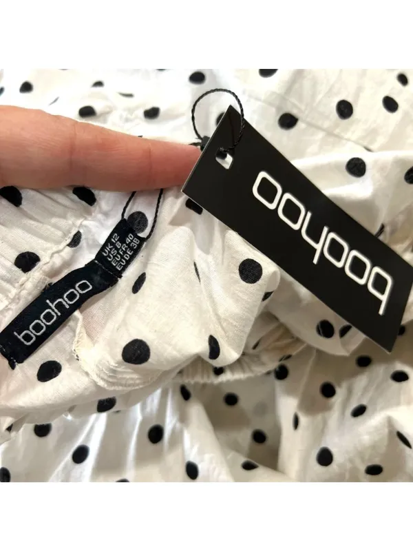 Boohoo Polka Dot Midi Dress Cottagecore French GirlmRetro Ruffle Size 8 NWT - Image 10