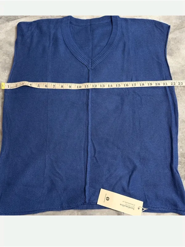 Saodimallsu Blue Knit V-Neck Sweater Vest - Size XL Oversized - Image 3