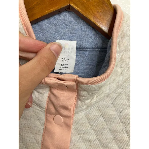 Marine‎ Layer Womens Quilted Snap Pullover Sweatshirt Cream Pink XS - Image 4