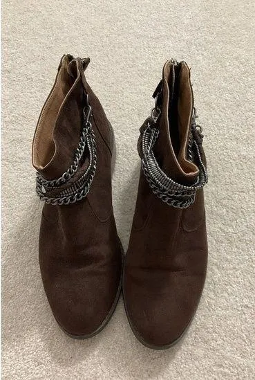 H&M Brown Suede Material w/ Chain Zipper Ankle Boots Womens Size 8 #I3 - Image 2