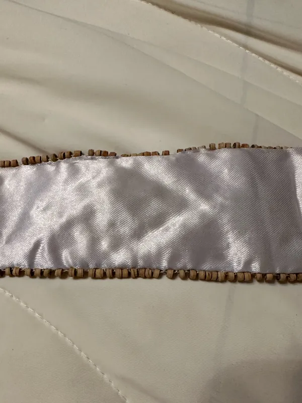 Beaded Tie-Front Waist Belt in White and Brown - New - Image 3