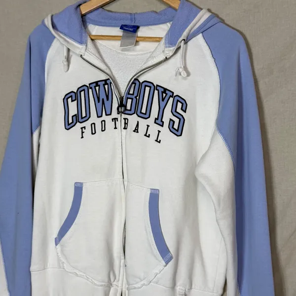 Vintage Y2K Reebok NFL Dallas Cowboys Football Zip Up Hoodie Blue White Women L - Image 2