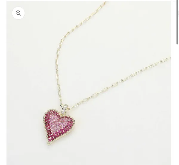 14K Gold Plated Stone Paved Heart Paperclip Chain Pendant Necklace - Image 3