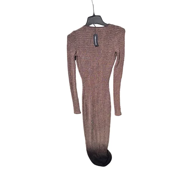 PrettyLittleThing NWT 59O Chocolate Textured Ruched Long‎ Sleeve Midi Dress Sz 4 - Image 7