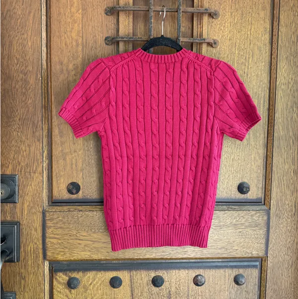 Ralph Lauren Women's Pinkish Red Crewneck Cable Knit Sweater Size S - Image 5