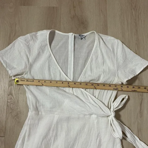 Princess Polly White Textured Wrap Mini Dress Ruffle Tie‎ Waist Fairycore - Image 4