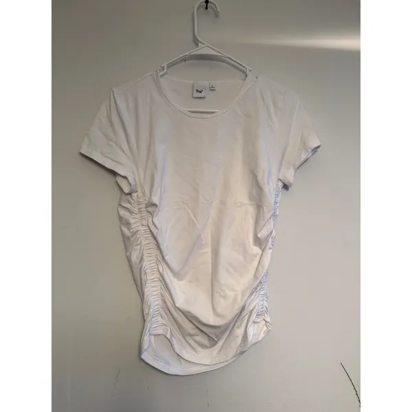Tna Aritzia White Side Ruched‎ Short Sleeve T-Shirt Crewneck Top Large - Image 2