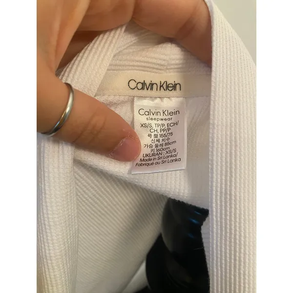 Calvin Klein Sleepwear White Waffle Knit Open Front House Coat Robe Cover Up - Image 6