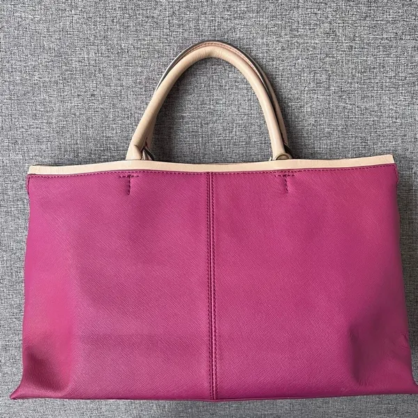 Tommy Hilfiger Leather Purse Magenta Cranberry Tan Double Handle Bag - Image 5