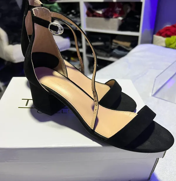 Black Block Strapped Heels Size 7 - Image 4