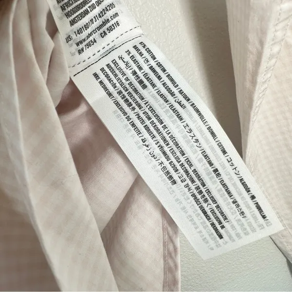 Abercrombie & Fitch Icon Button up Shirt Peach/Pink White Check Sz M Preppy Twee - Image 7