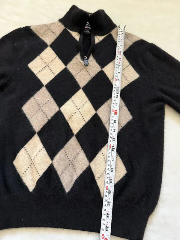 Allen Solly 100% Cashmere Argyle Quarter Zip Sweater Mens Quiet Luxury Old Money - Image 8