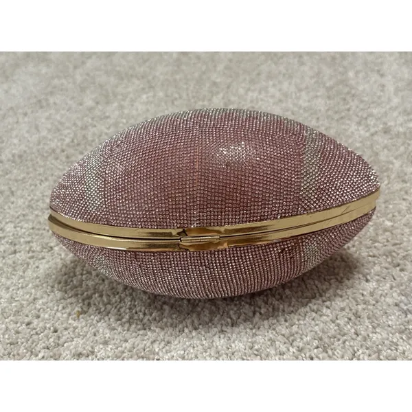 Pink Rhinestone Crystal Football Evening Clutch Gold Chain Shoulder Bag NWT - Image 7