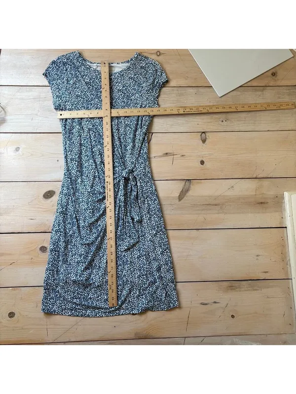 Loft EUC Women's Blue Floral Jersey Knit Faux Wrap Dress Short Sleeve S - Image 8