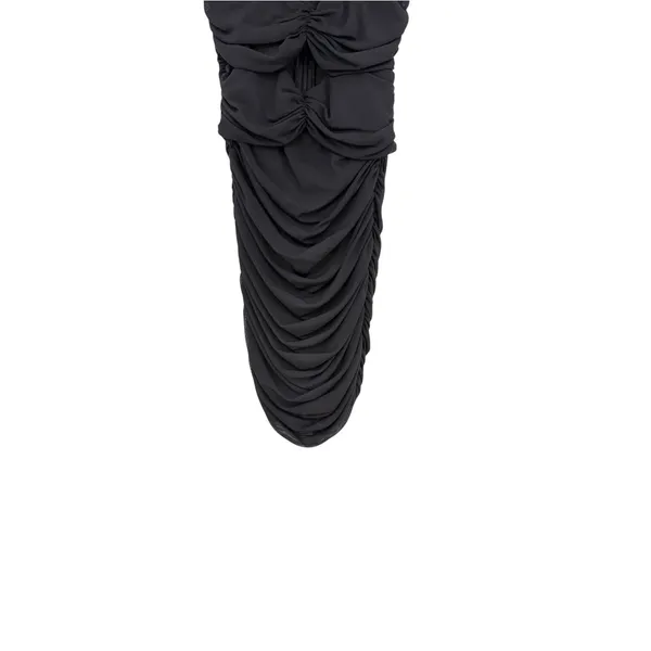 Oh Polly Black Ruched Mesh Cutout Bodycon Midi Dress Spaghetti Strap US 0 - Image 7