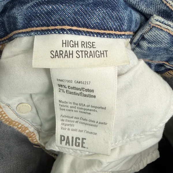 Paige Sarah Straight Jeans 24 High‎ Rise Blue Denim Made in USA - Image 5