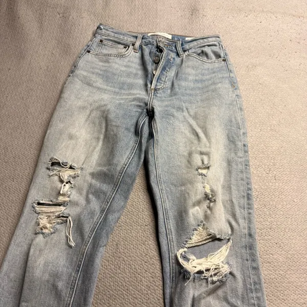 Denim Forum The Arlo High Rise Straight Jeans Distressed Size 28L EUC - Image 2