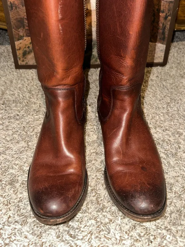 FRYE Molly Button Tall Brown Leather Riding Boots - Image 3